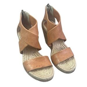 Aerin Espadrilles Wedge Sandals Size 7.5 Leather Tan